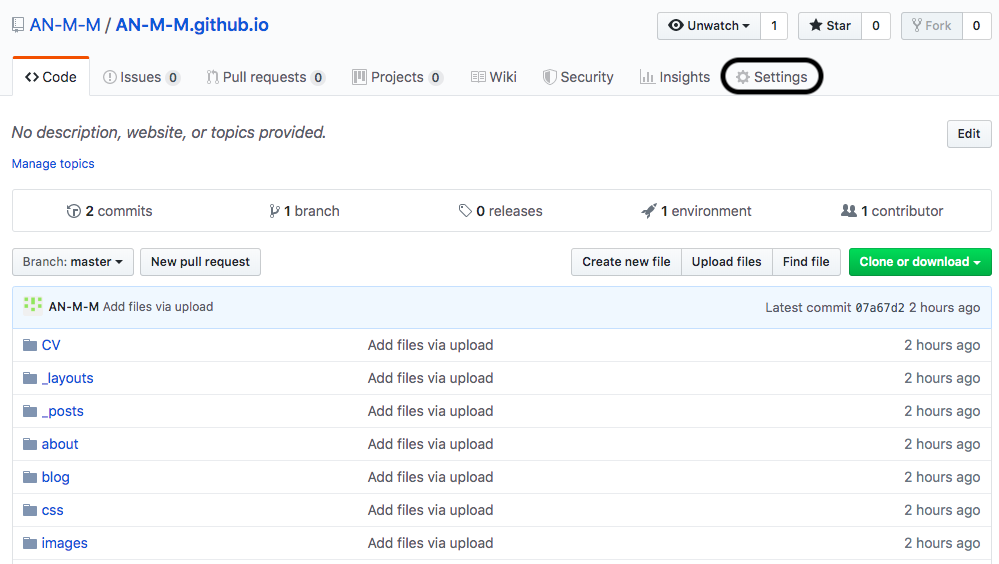 settings in repository